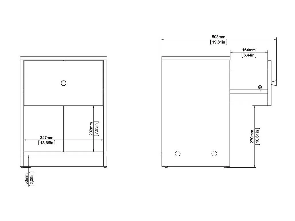 Maria nachtkastje 1 lade en 1 vak wit.