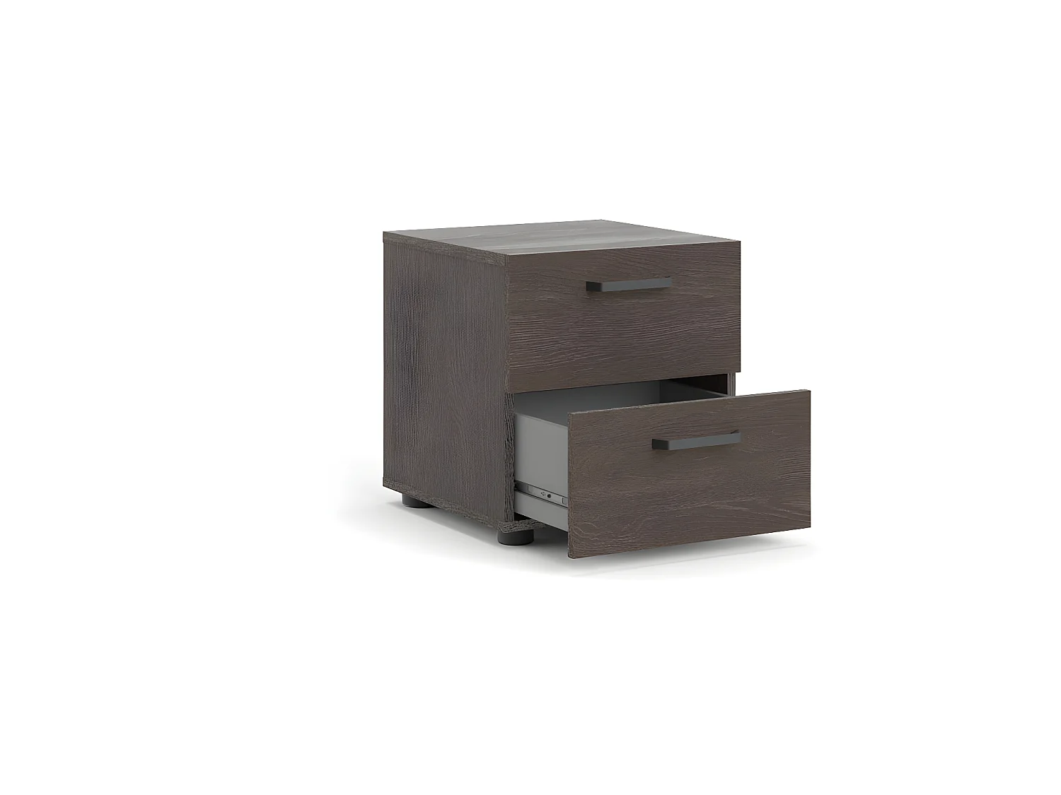 Mesita de noche Dallas 2 cajones, decoración roble teñido oscuro.