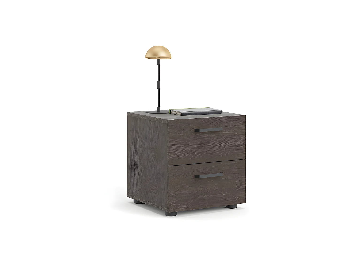 Mesita de noche Dallas 2 cajones, decoración roble teñido oscuro.