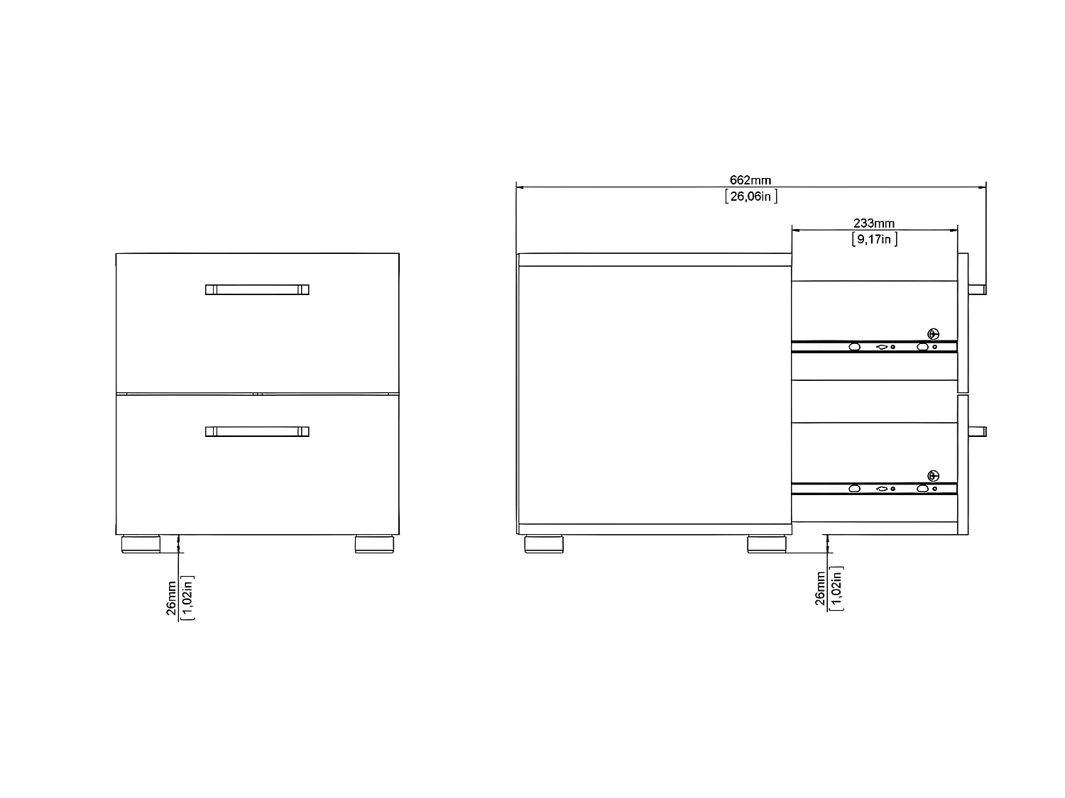 Mesita de noche Dallas 2 cajones, decoración roble teñido oscuro.