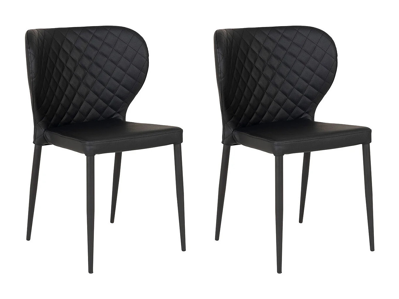 2 chaises de salle à manger en cuir synthétique noir avec pieds noirs