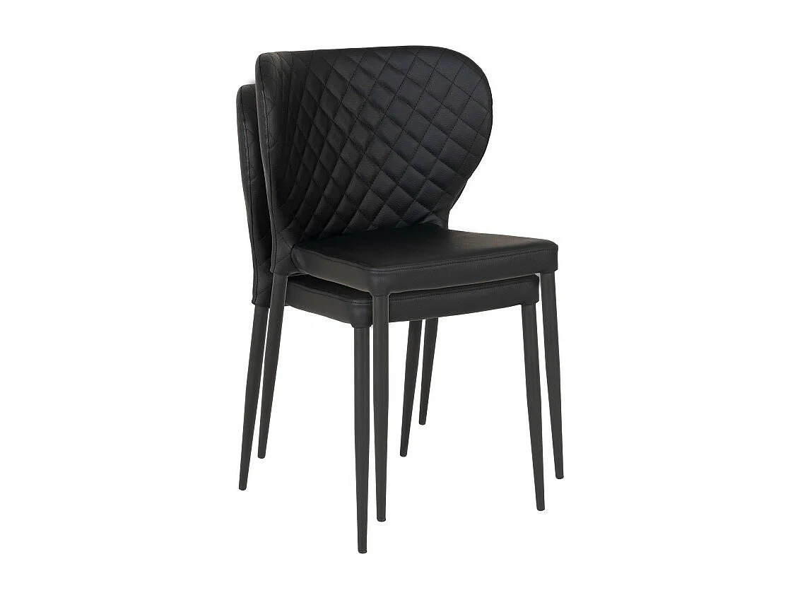 2 chaises de salle à manger en cuir synthétique noir avec pieds noirs