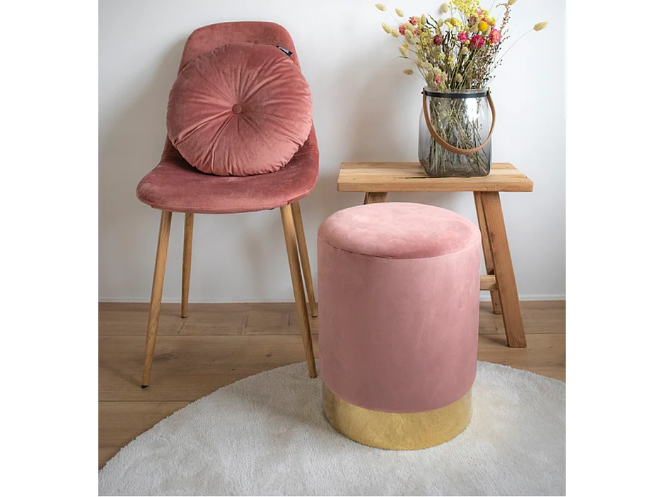 Gavin Tabouret de chevet, rose avec bord en laiton.