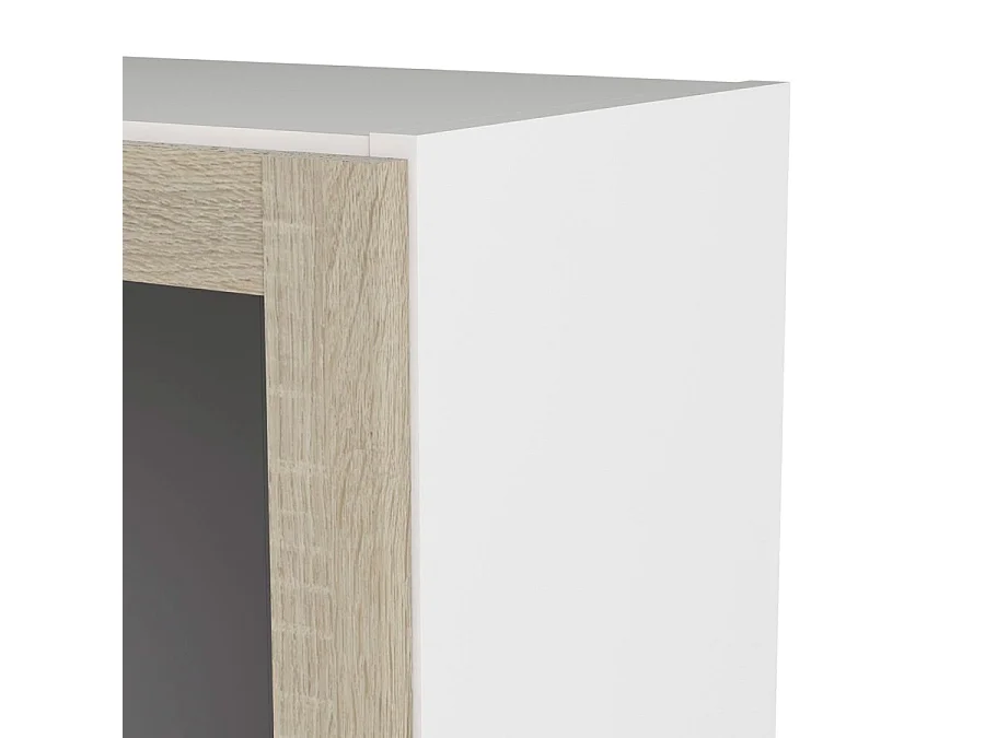 Base wandkast 2 glazen deuren en 2 planken wit, eiken structuur decor.