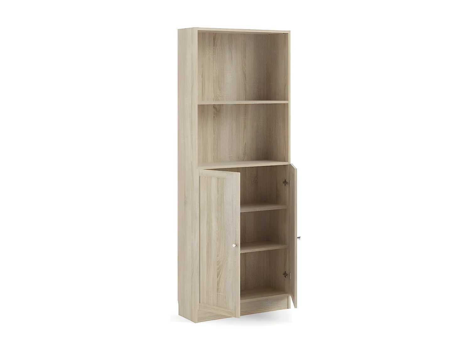 Base Étagère 1 tablette de rangement et 2 portes, finition chêne structuré.