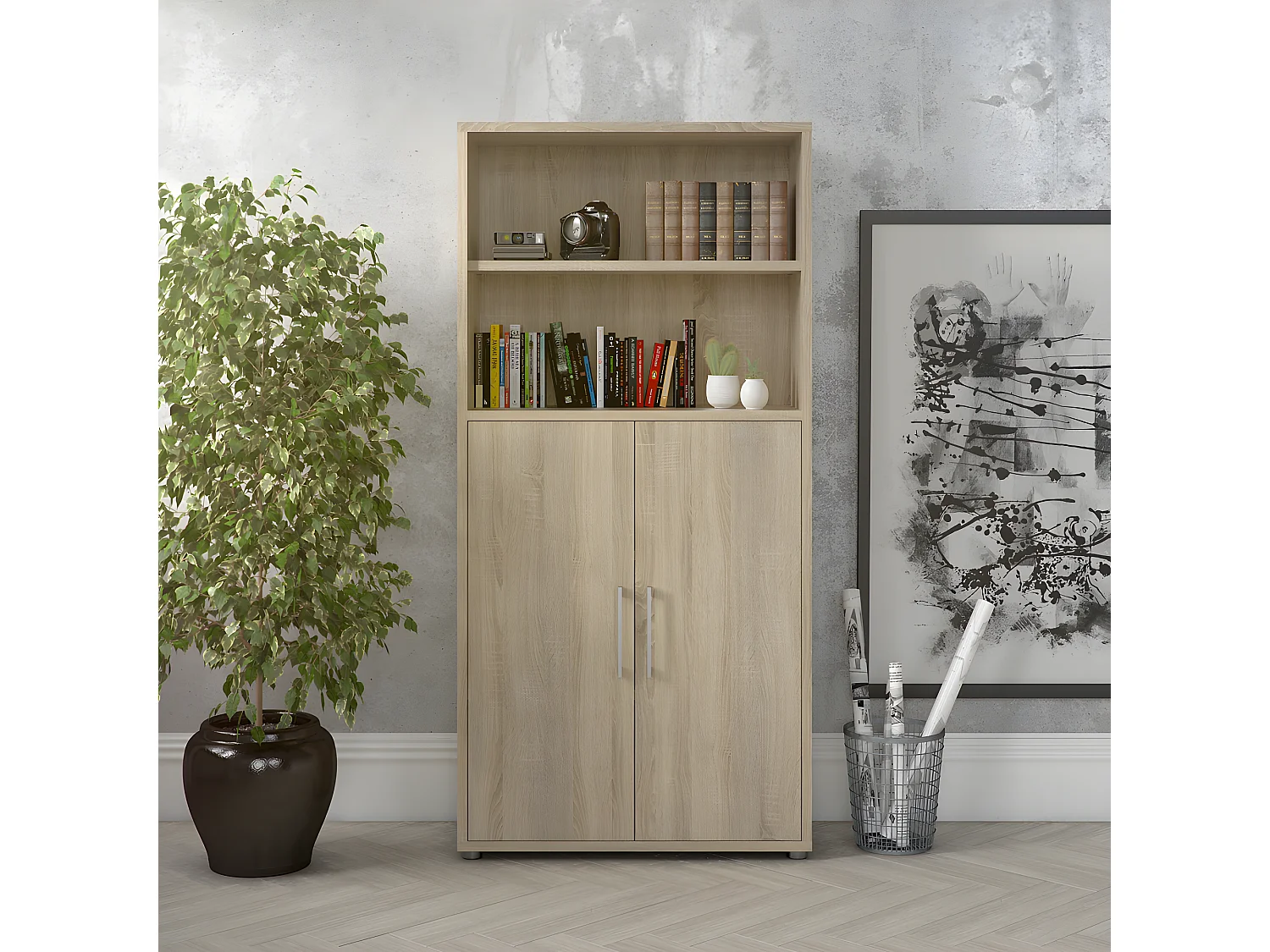 Prisme Büro Aufbewahrung 2 Türen und 1 Ablage. Eiche Dekor.