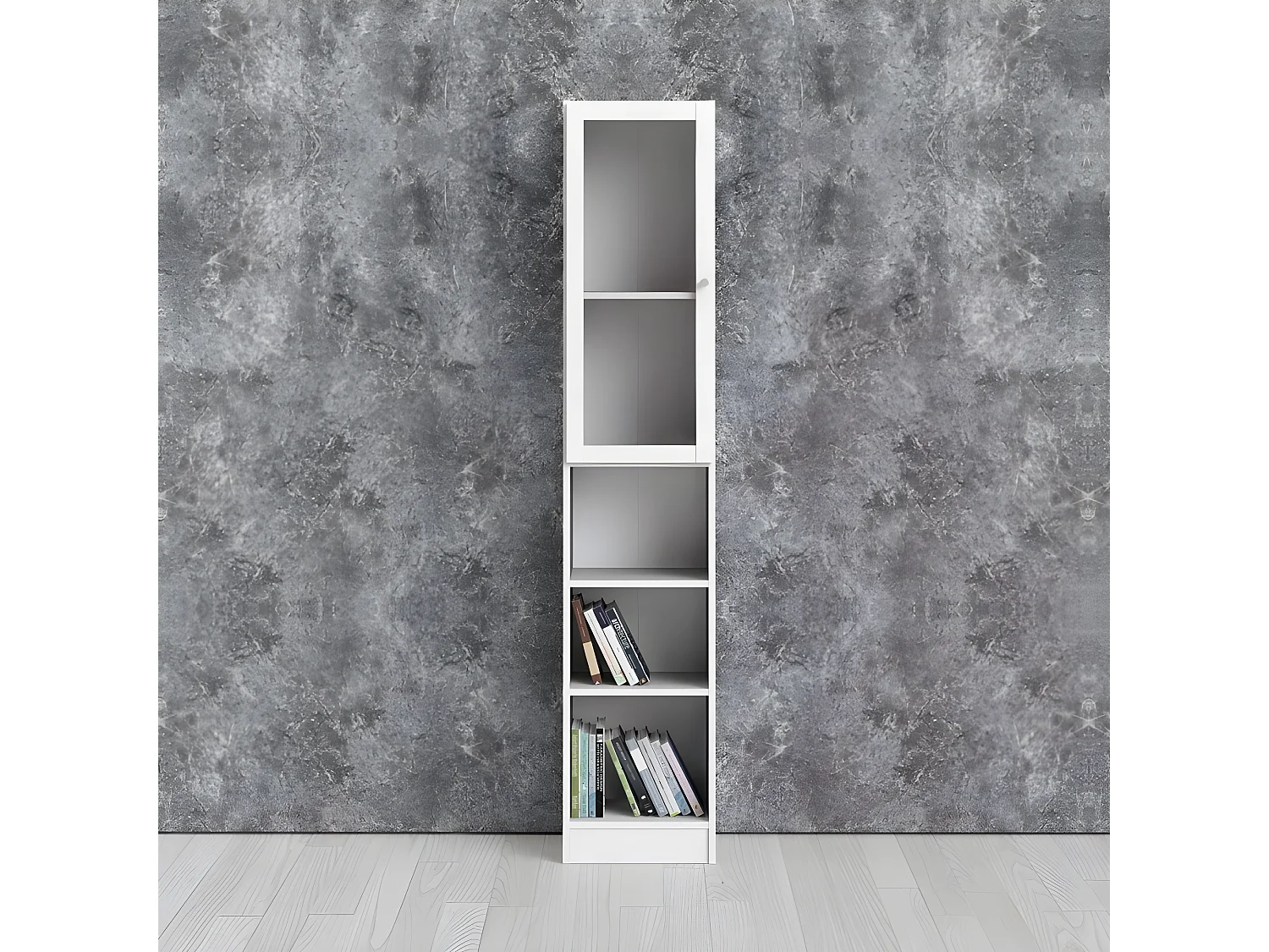 Base wandkast 1 glazen deur en 2 planken wit.