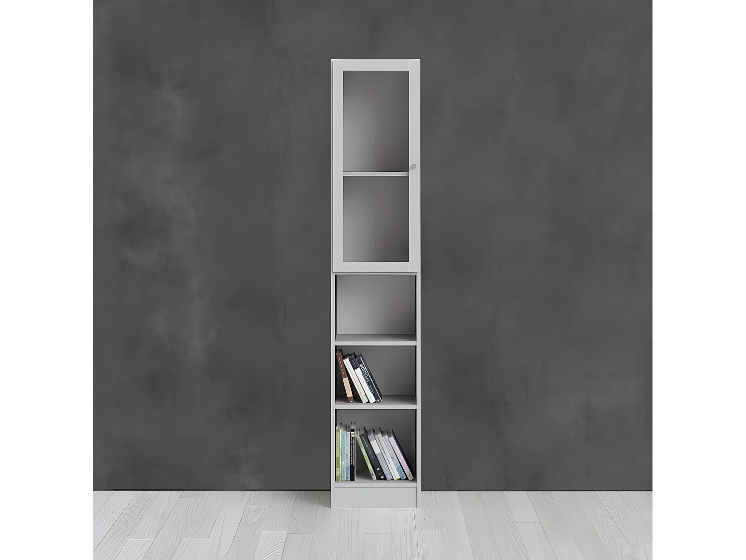 Base wandkast 1 glazen deur en 2 planken wit.