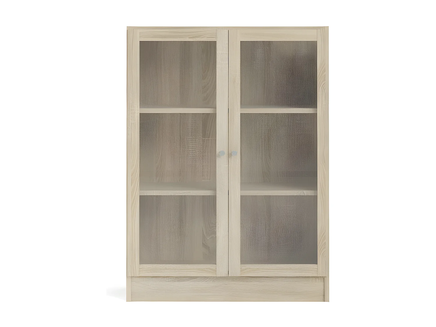 Base Étagère, 2 portes vitrées cadre imitation chêne structuré.