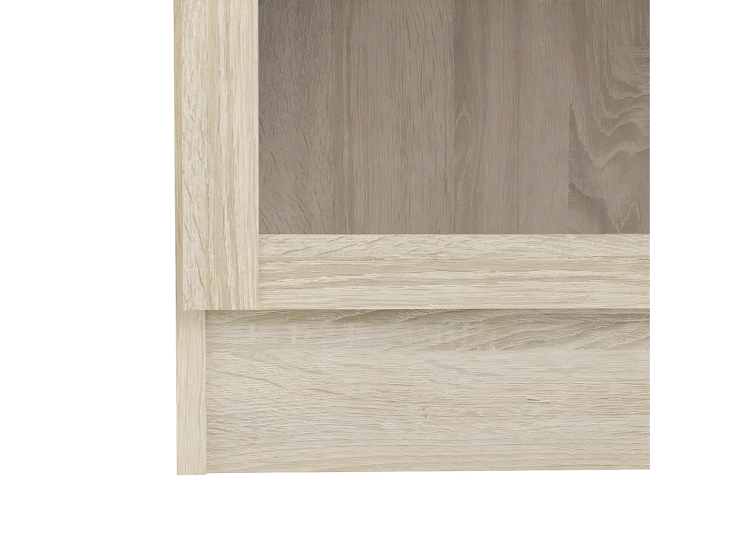 Base Étagère, 2 portes vitrées cadre imitation chêne structuré.