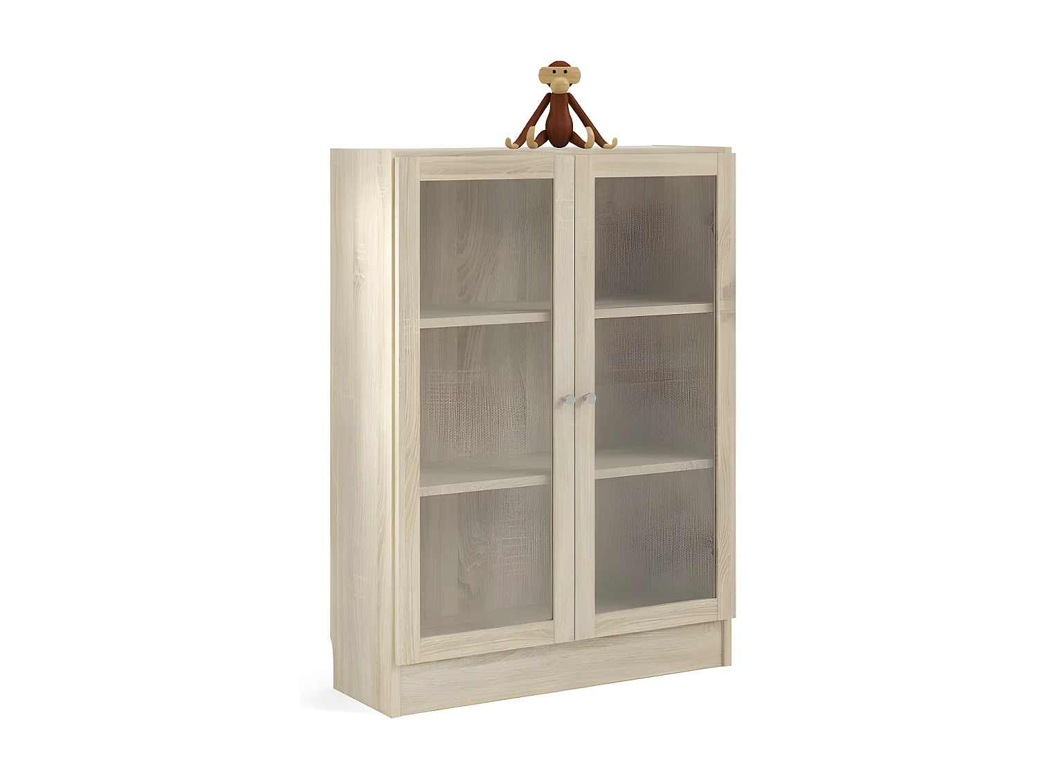 Base Étagère, 2 portes vitrées cadre imitation chêne structuré.