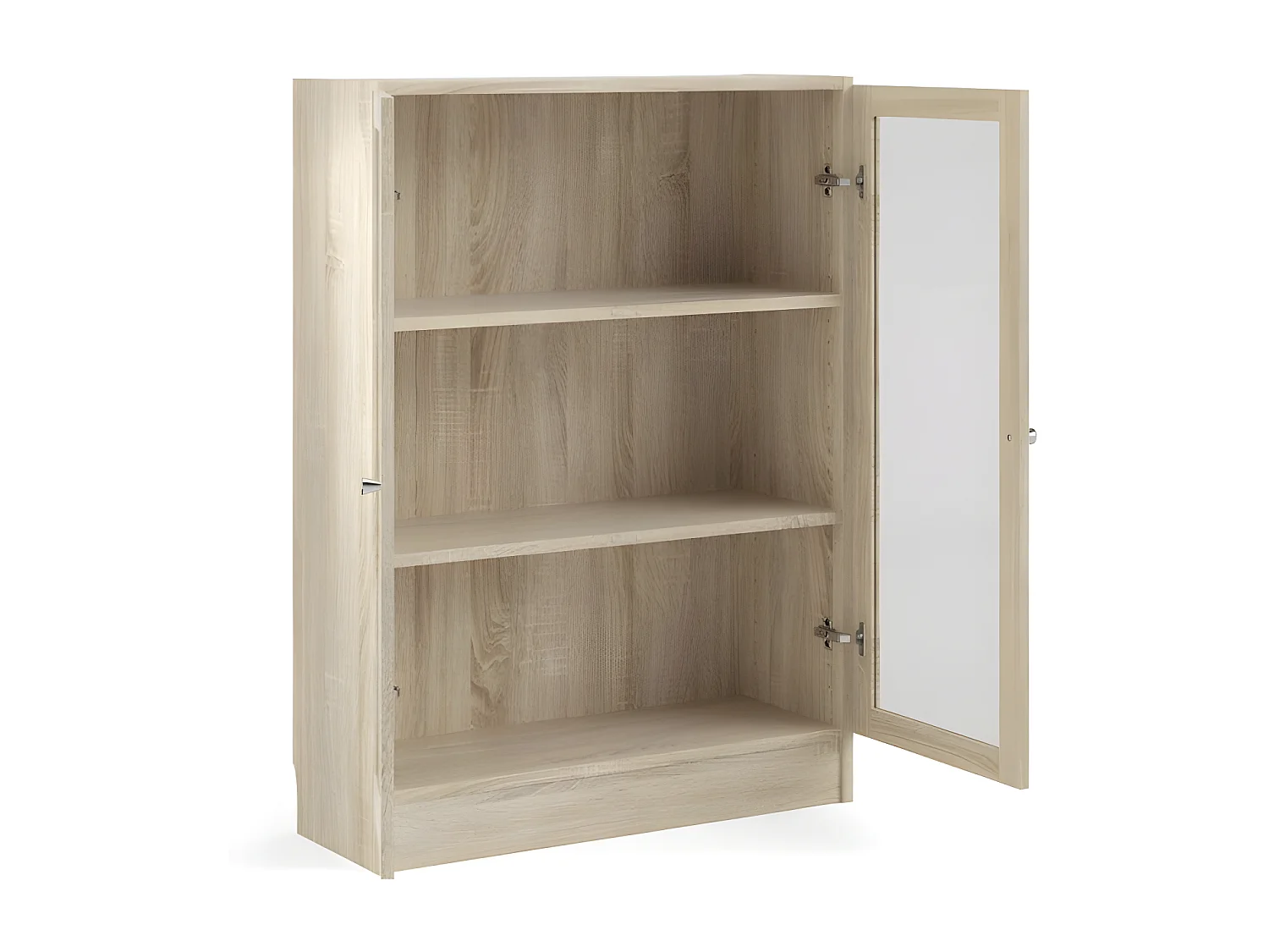 Librería base 2 puertas cristal estructura decoración roble.