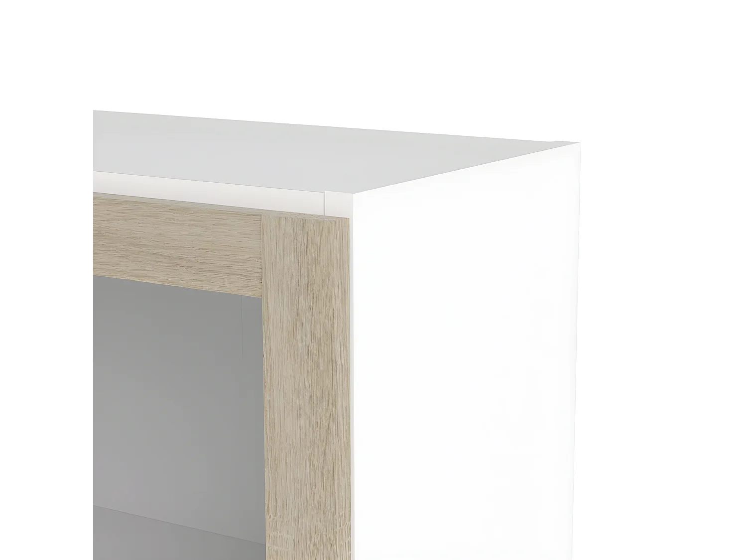 Base wandkast 2 glazen deuren wit, eiken structuur decor.