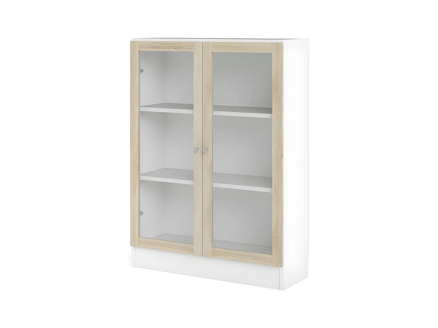 Base Étagère, 2 portes vitrées, blanc, imitation chêne structuré.