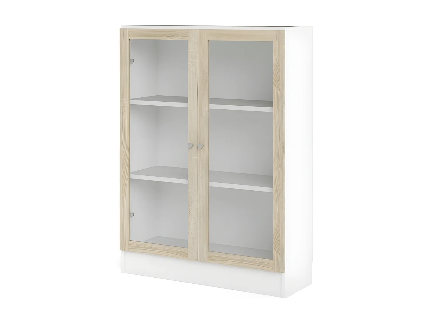 Base wandkast 2 glazen deuren wit, eiken structuur decor.