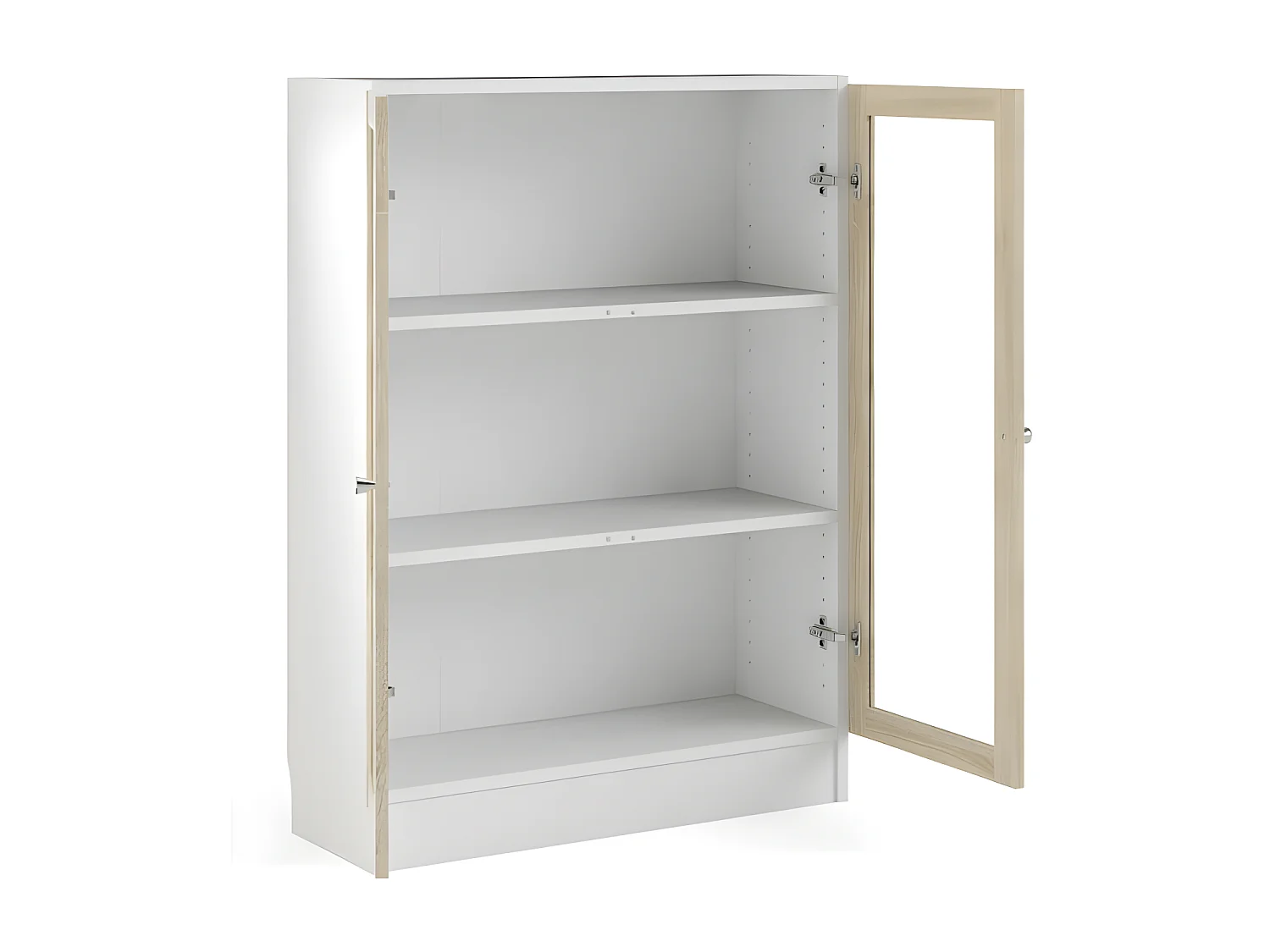 Base wandkast 2 glazen deuren wit, eiken structuur decor.