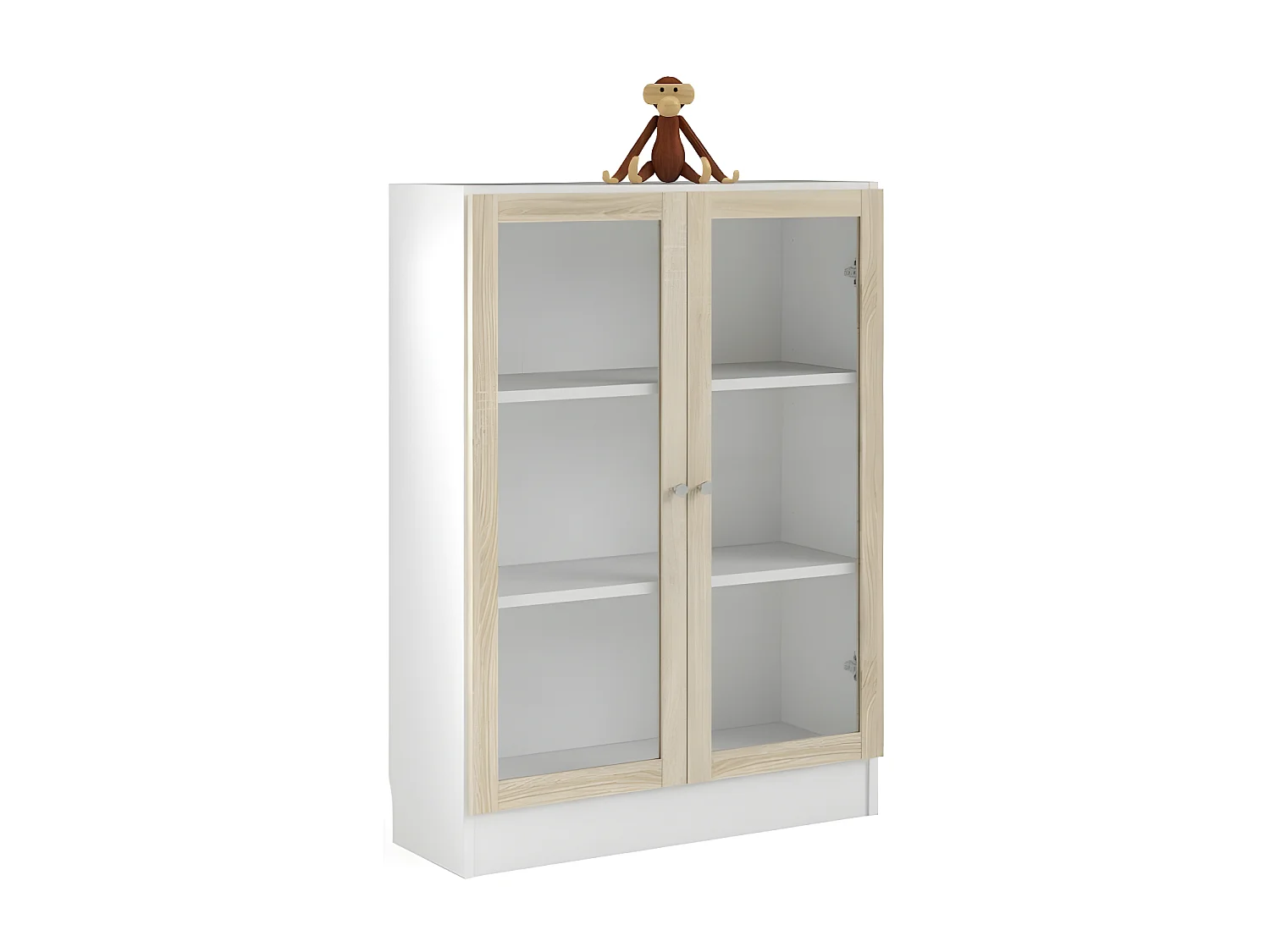 Base wandkast 2 glazen deuren wit, eiken structuur decor.