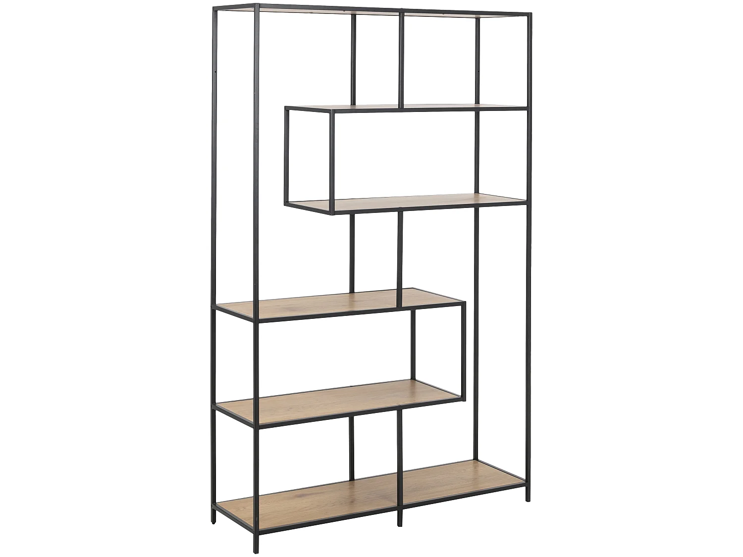 Sea kast met 4 planken, eiken, zwart metaal.