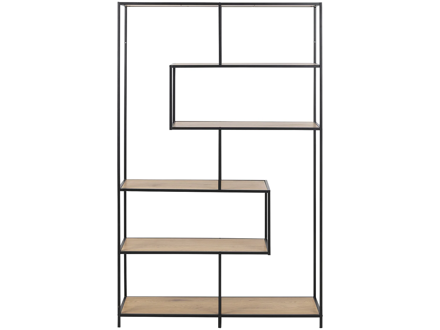 Sea kast met 4 planken, eiken, zwart metaal.