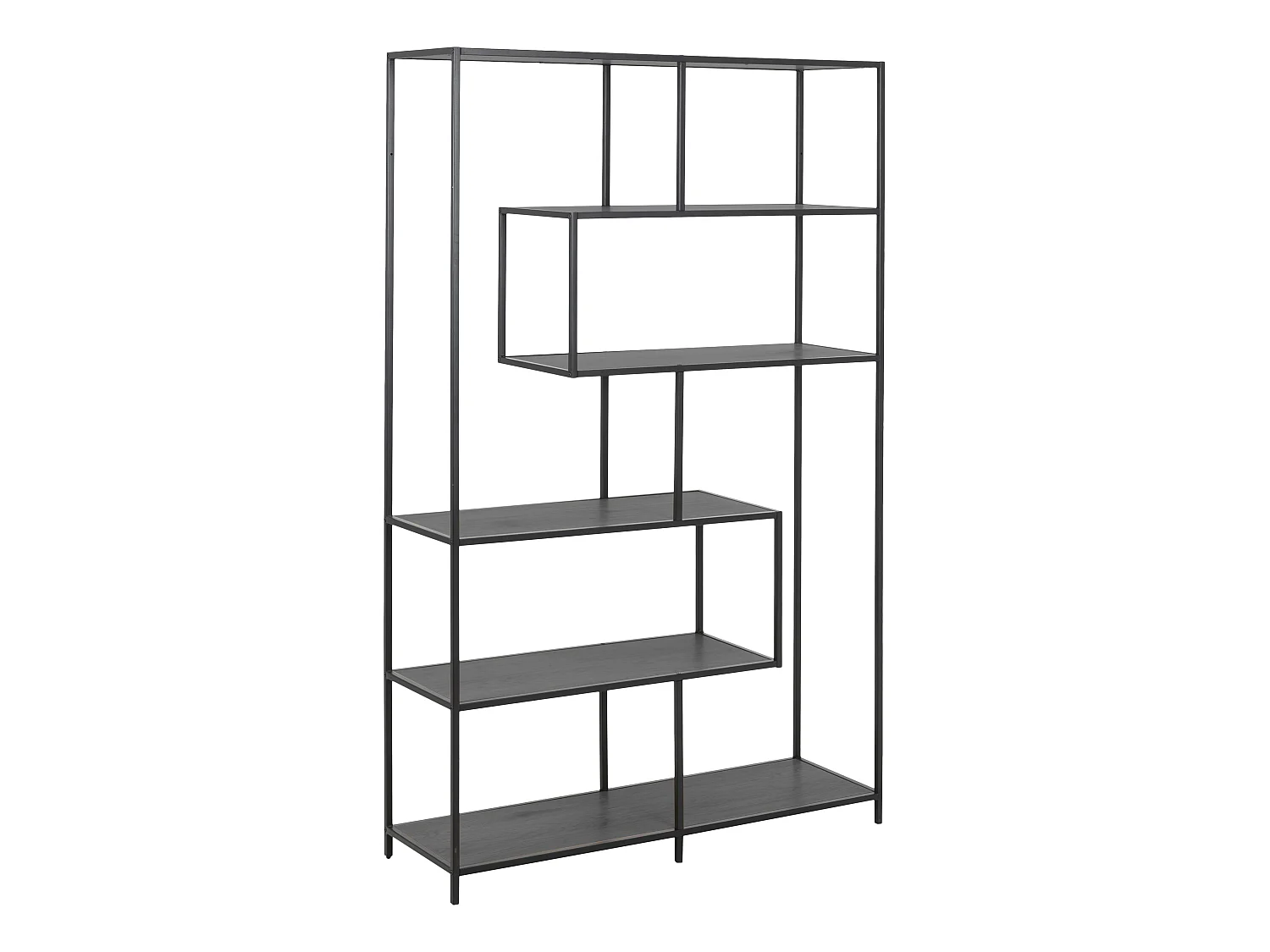 Sea Étagère avec 4 tablettes de rangement asymétriques, finition frêne, noir.