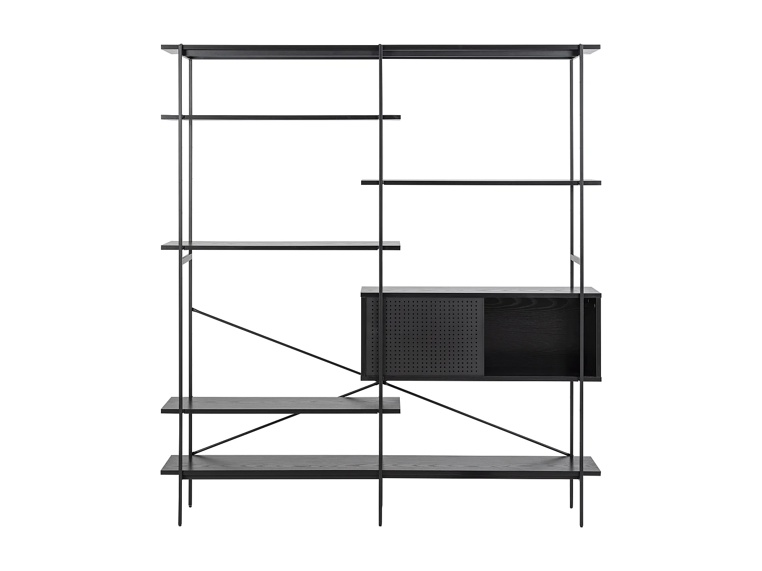 Andy wandkast met 5 planken en 1 deur zwart.