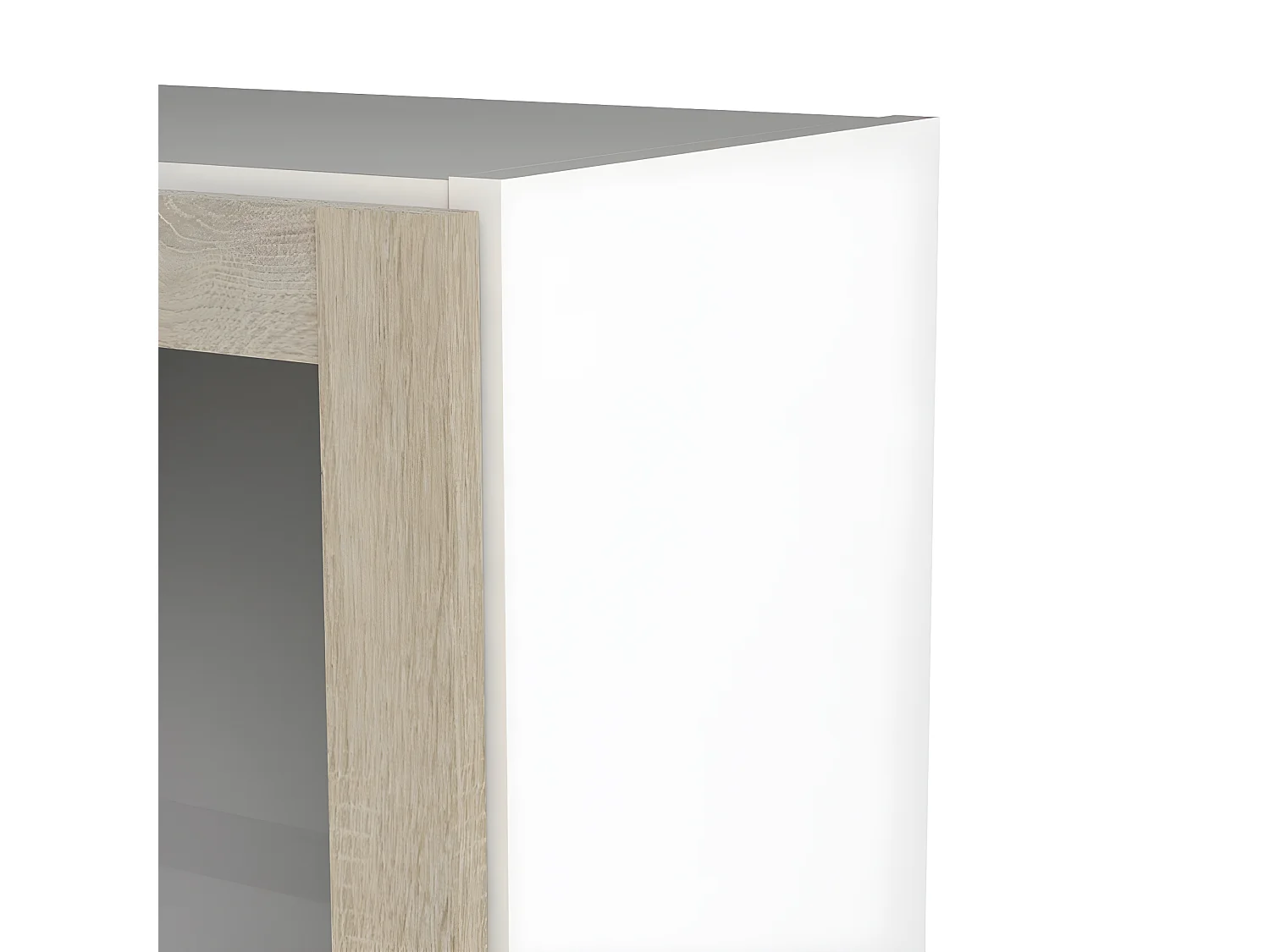 Base Regal 1 Glastür und 2 Ablagen weiss, Eiche Struktur Dekor.