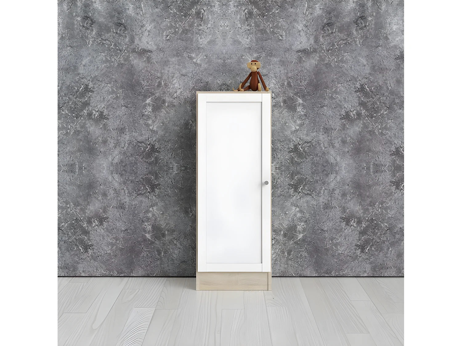 Base Étagère, 1 porte, cadre imitation chêne structuré, blanc.