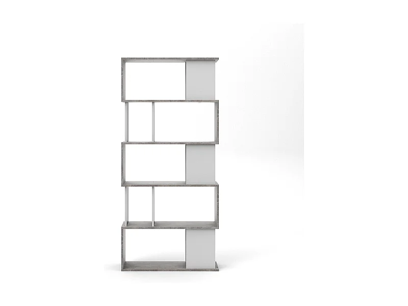 Magda wandkast boekenkast met 5 legplanken, betondecor/wit.