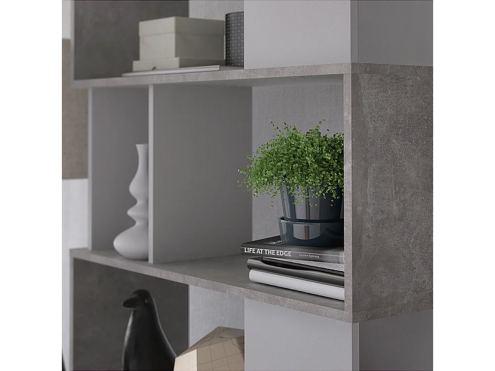 Magda wandkast boekenkast met 5 legplanken, betondecor/wit.