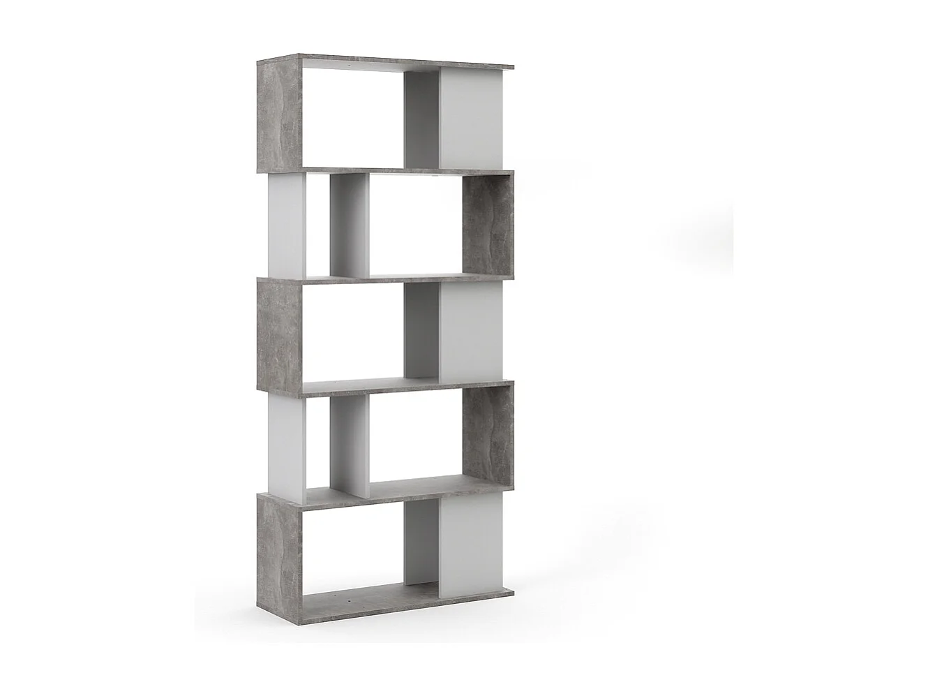 Magda wandkast boekenkast met 5 legplanken, betondecor/wit.