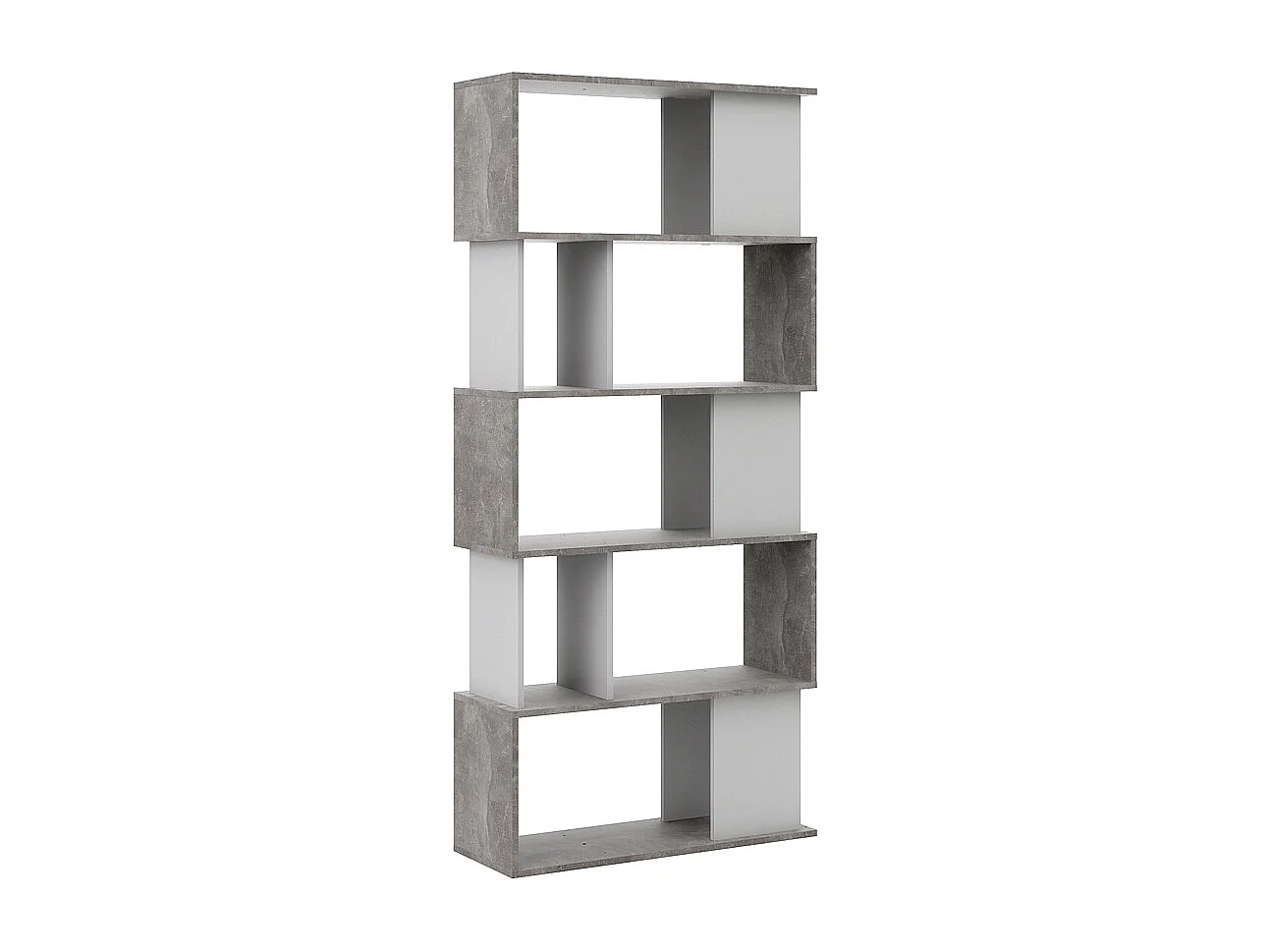 Magda wandkast boekenkast met 5 legplanken, betondecor/wit.