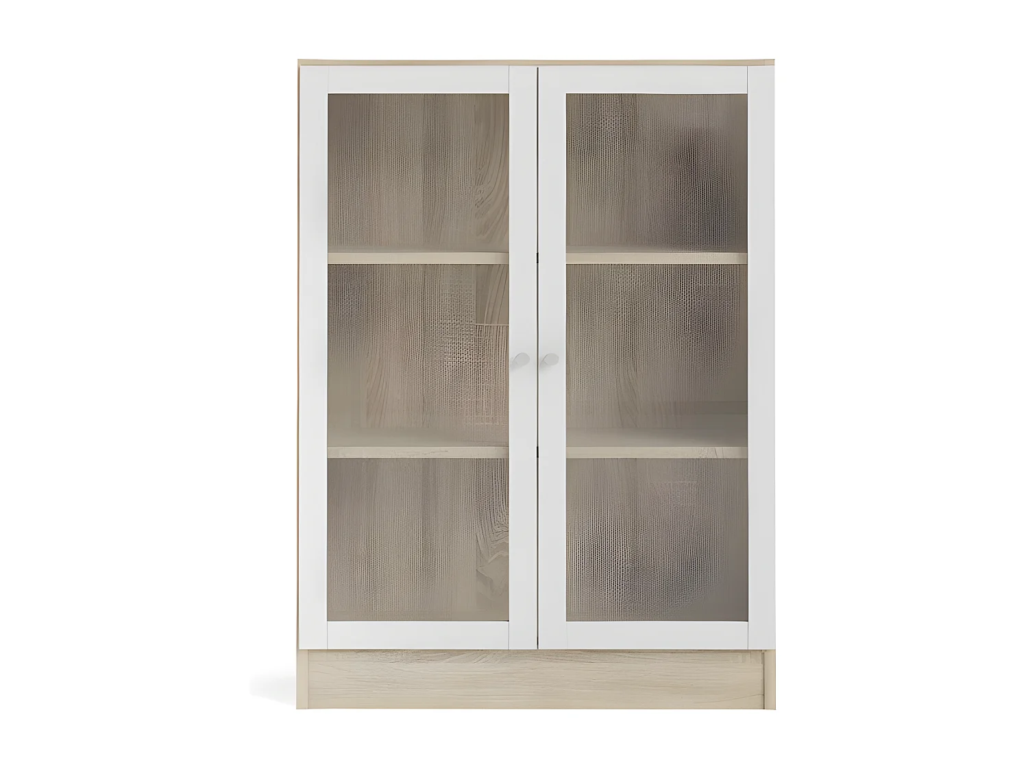 Base Étagère, 2 portes vitrées cadre imitation chêne structuré, blanc.