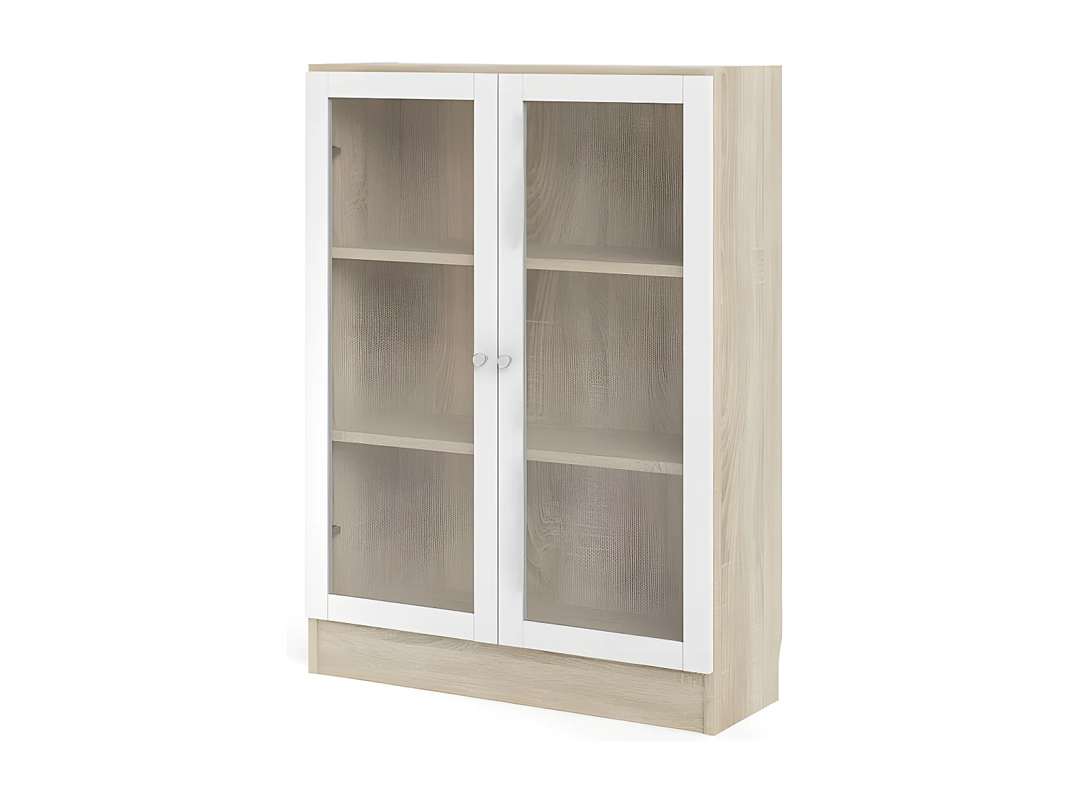 Base Étagère, 2 portes vitrées cadre imitation chêne structuré, blanc.