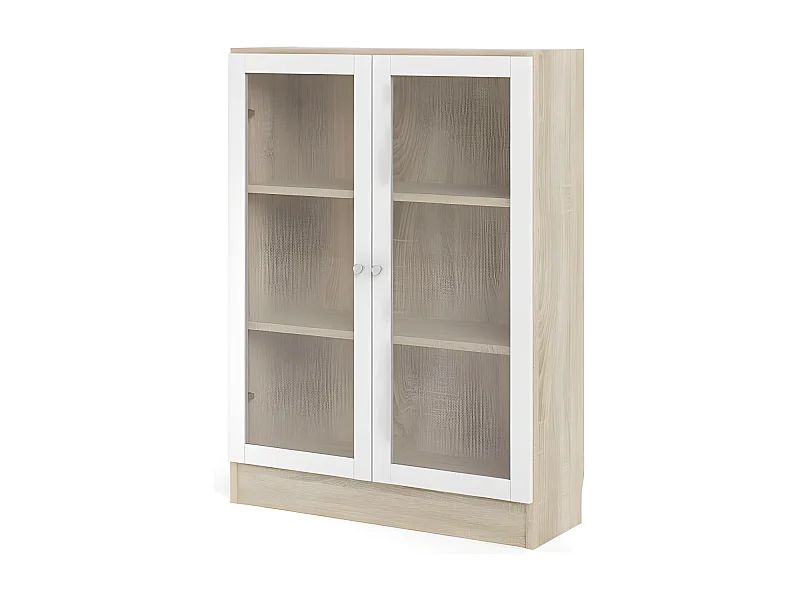 Base wandkast 2 glazen deuren eiken structuur decor, wit.