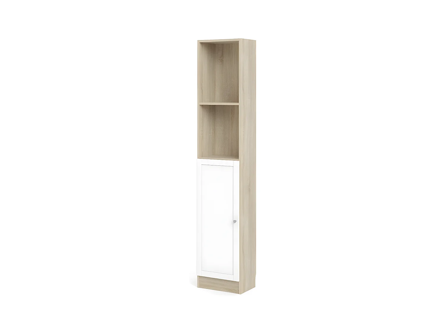 Base Étagère 1 tablette de rangement 1 porte, finition chêne structuré, blanc.