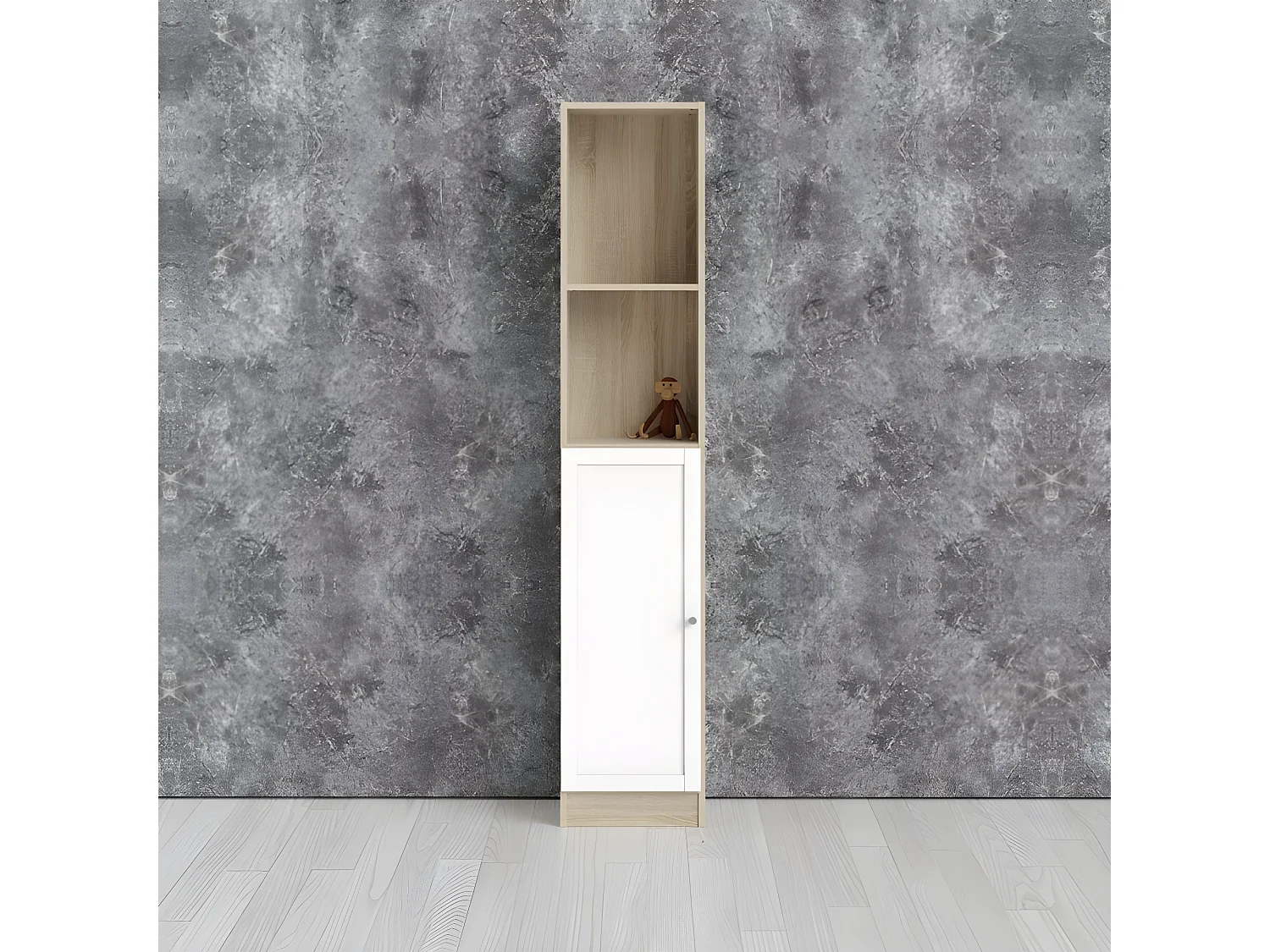 Base wandkast 1 plank en 1 deur eiken structuur decor, wit.