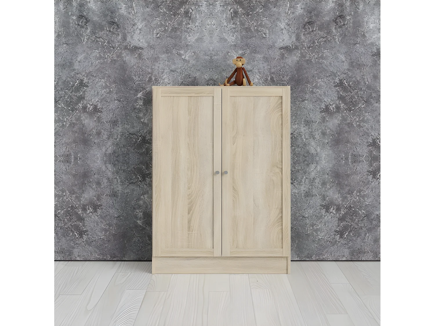 Base Étagère, 2 portes, cadre imitation chêne structuré.