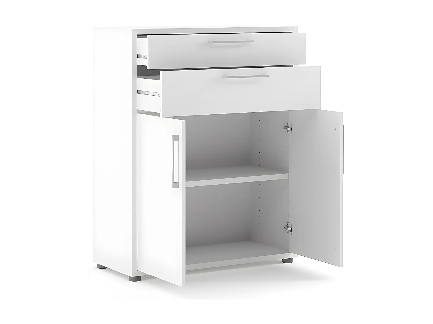 Prisme Bureau de rangement à 2 tiroirs et 2 portes, blanc.