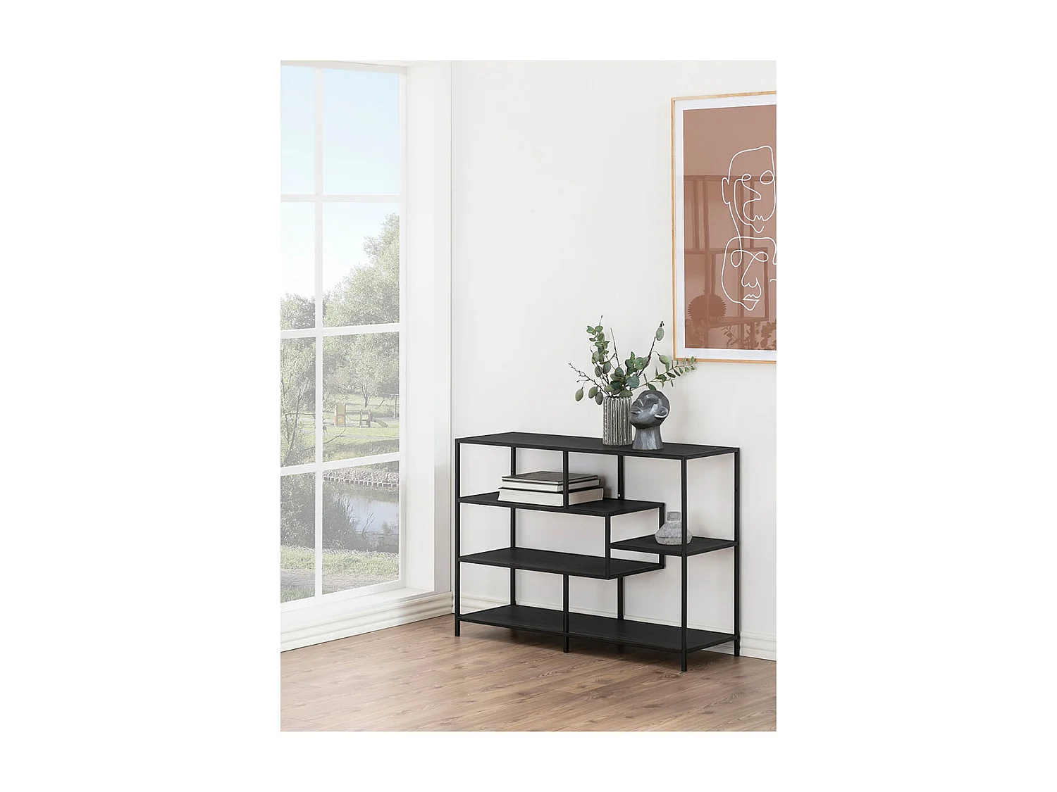 Seaford wandkast 4 planken mat zwart.