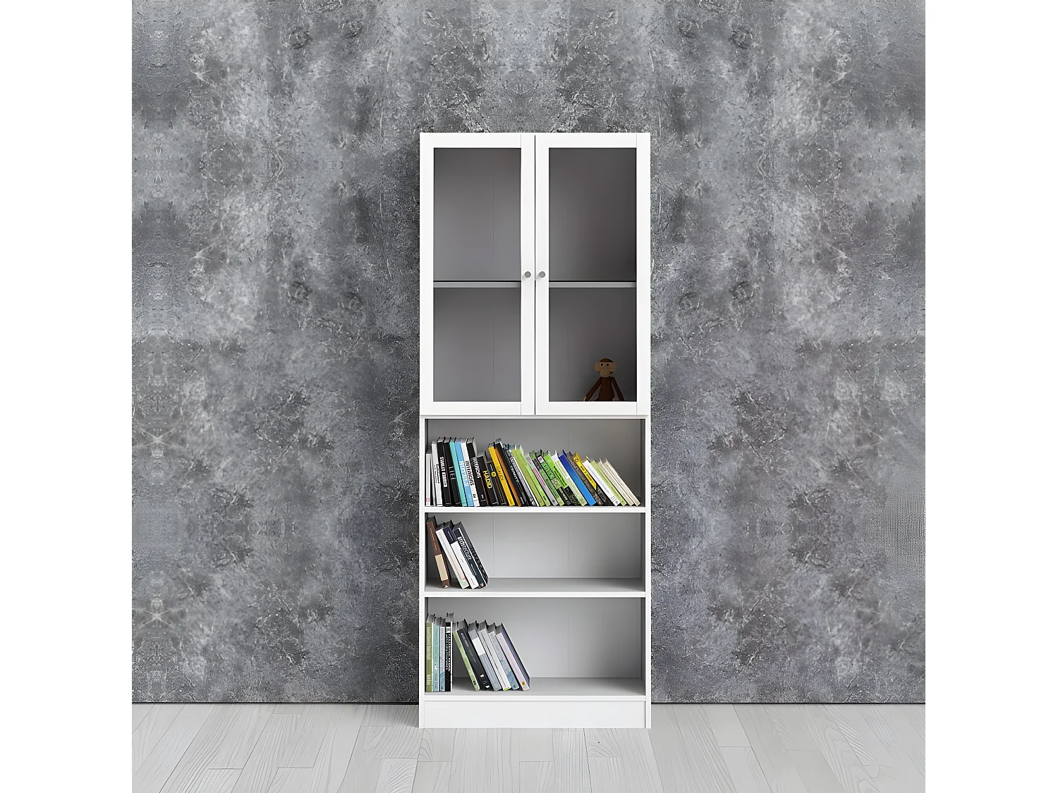 Base Regal 2 Glastüren und 2 Ablagen weiss.