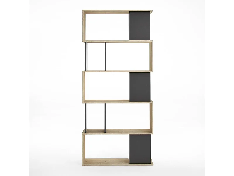 Magda Étagère 7 espaces ouverts, structure chêne, noir.