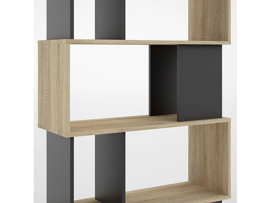 Magda Regal 7 Fächern Eiche Struktur und schwarz.