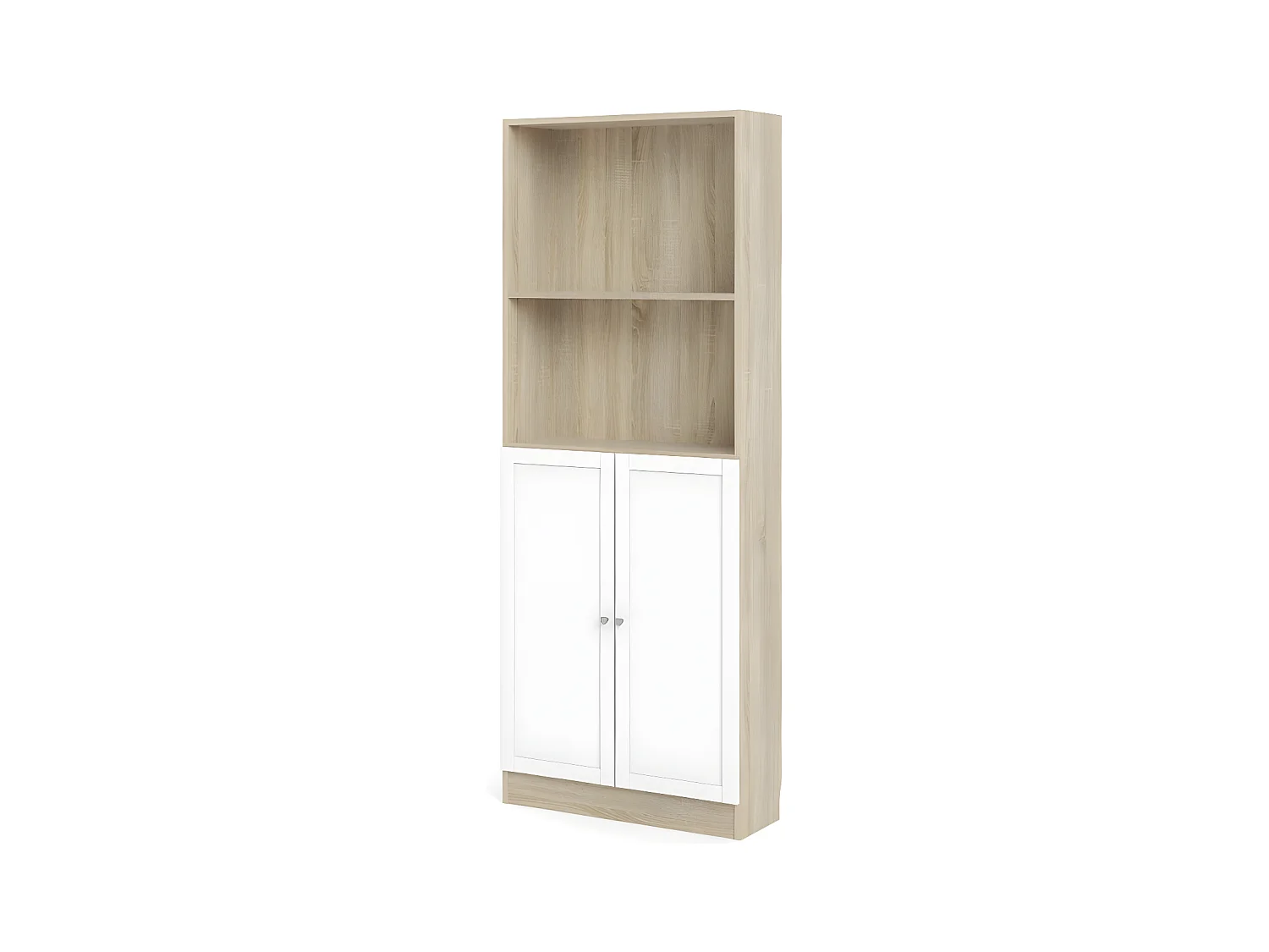 Base Étagère 1 tablette de rangement et 2 portes, finition chêne structuré, blanc.