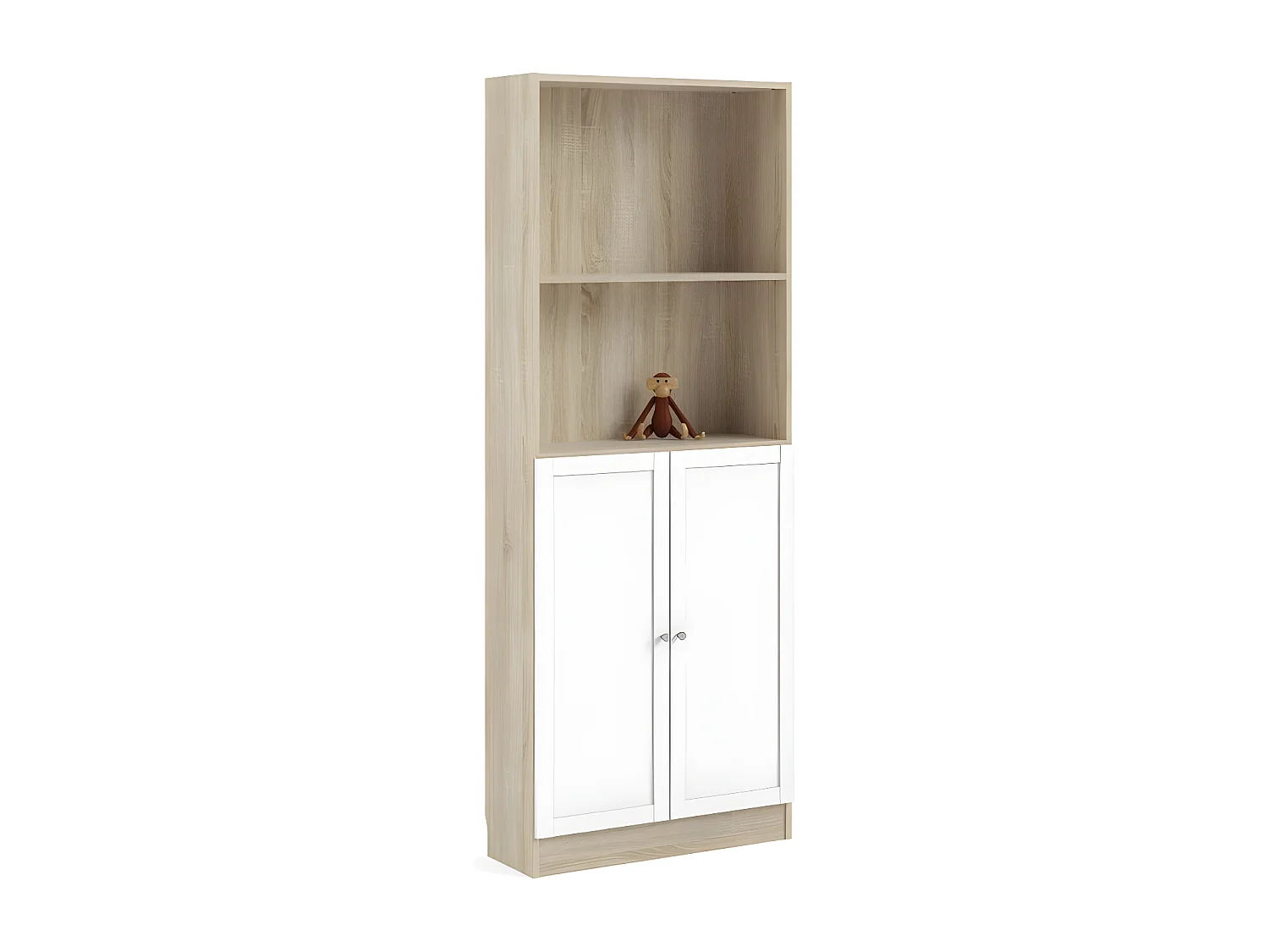 Base wandkast 1 plank en 2 deuren eiken structuur decor, wit.