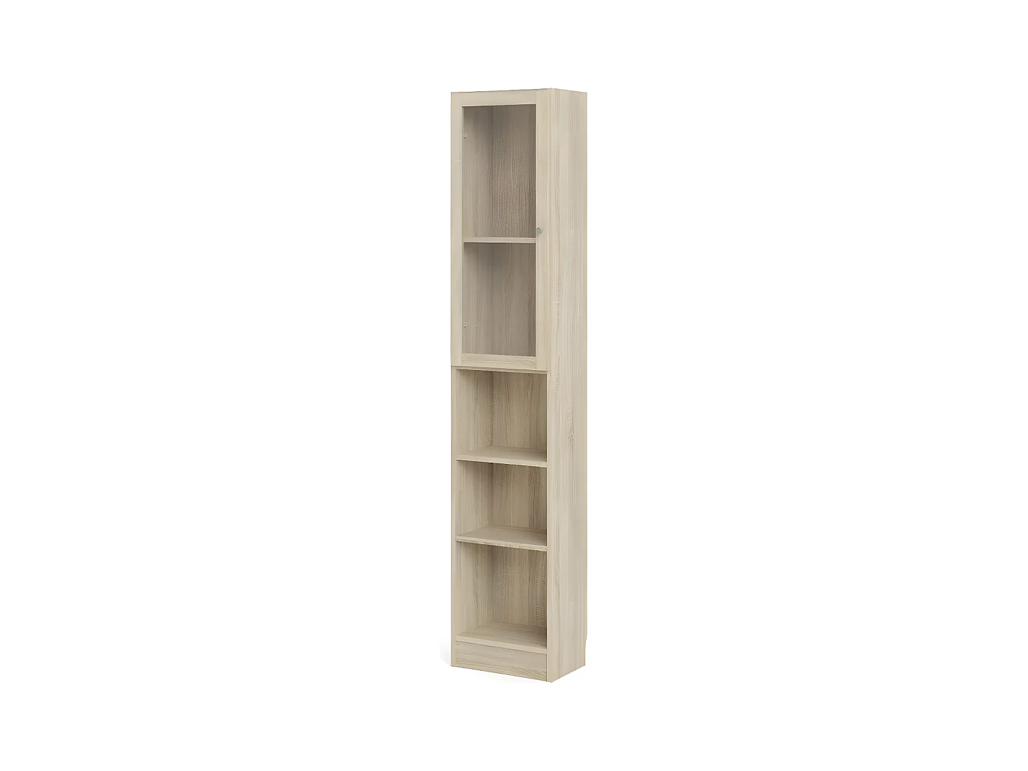 Base Étagère 1 porte vitrée et 2 tablettes de rangement, finition chêne structuré.