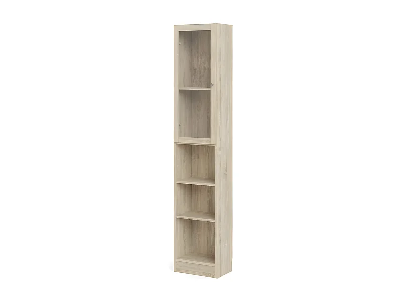 Base wandkast 1 glazen deur en 2 planken, eiken structuur decor.