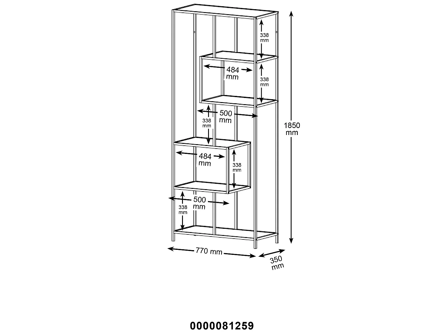 Sea Bibliothèque avec 4 tablettes de rangement, noir.