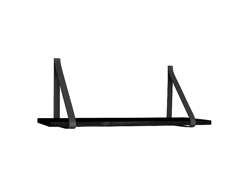 Foyle wandplank 80x20 cm zwart, leren riemen zwart.