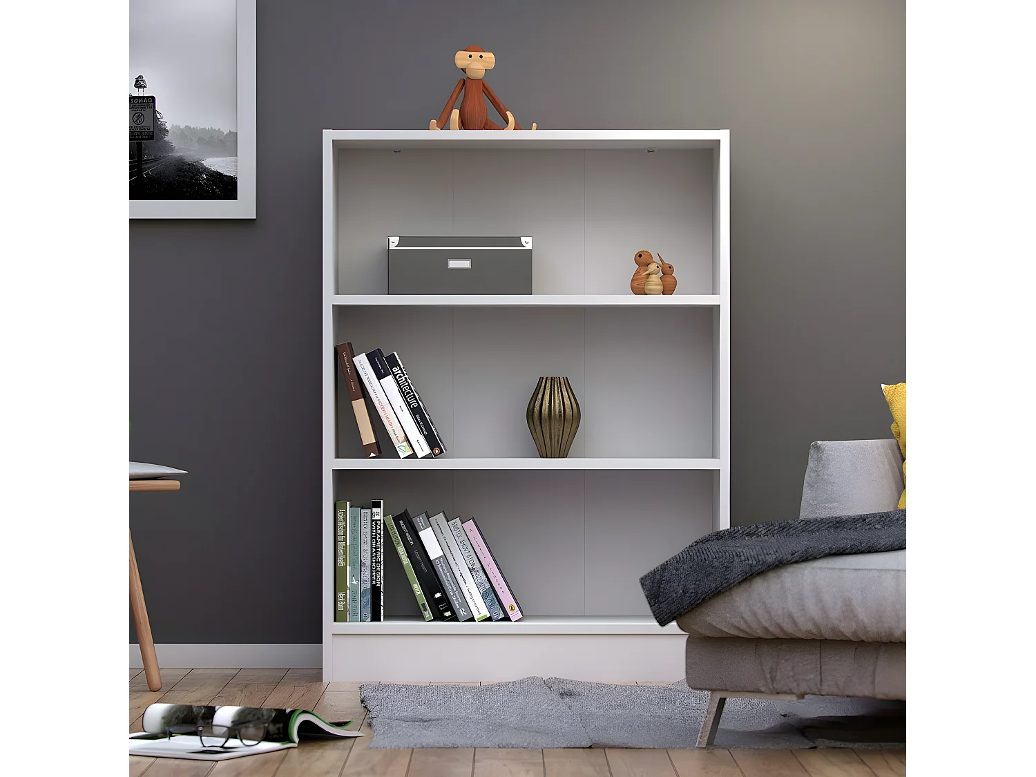 Librería base B 2 estantes color blanco.