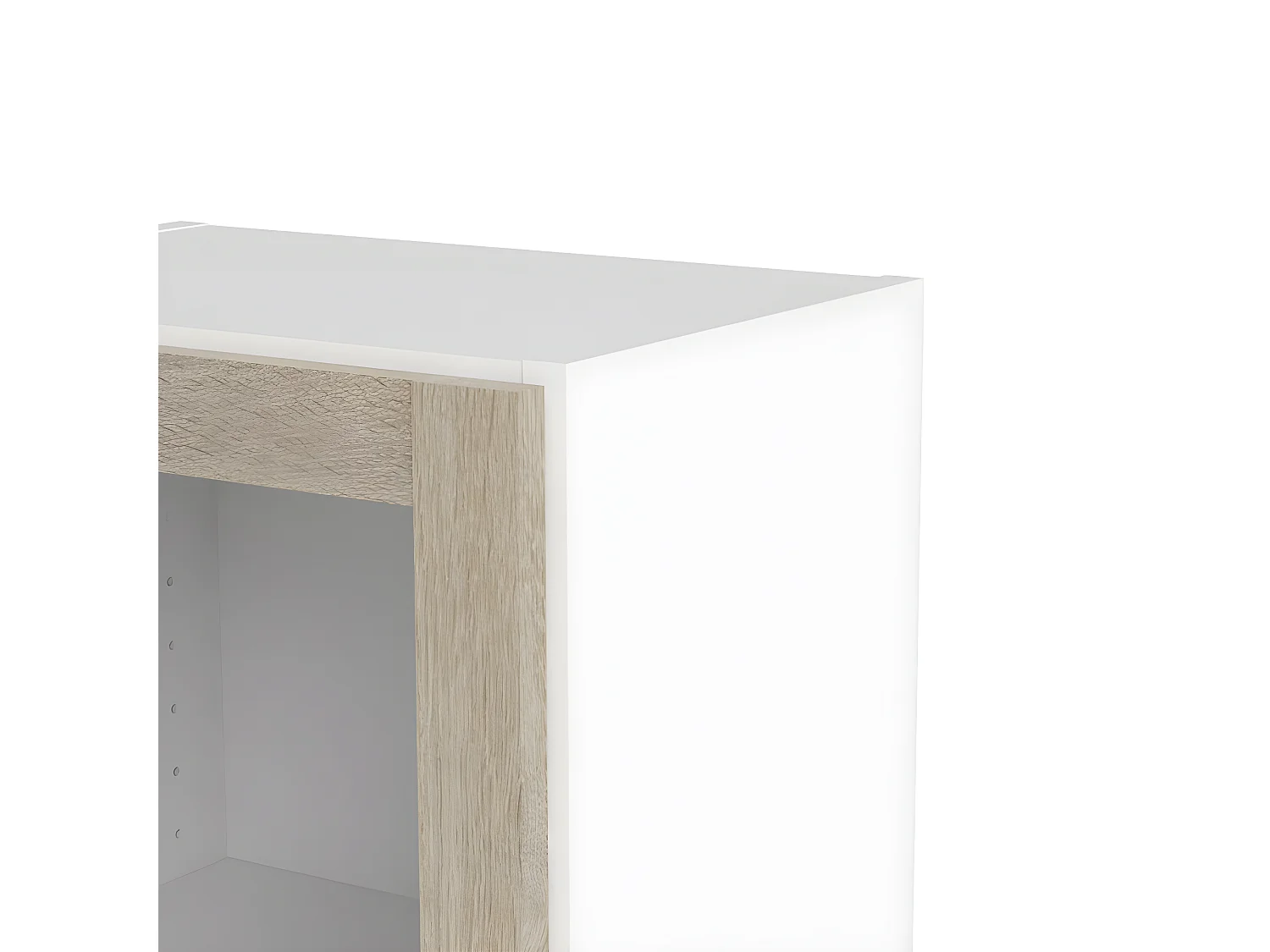 Base Étagère, 1 porte vitrée cadre, blanc, imitation chêne structuré.